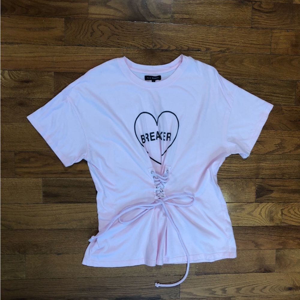 L.A. Hearts Heartbreaker Shirt Baby Pink with Front Corset Lacing Women’s Large